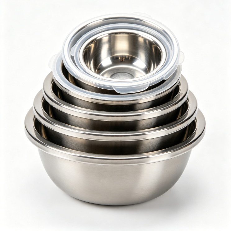 HOUSE OF BEVANS-Mixing Bowls with Airtight Lids Set, 8PCS Stainless Steel Nesting Bowls with Grater Attachments, Non-Slip Bottoms, 5, 4, 3.5, 2, 1.5QT for Mixing & Serving